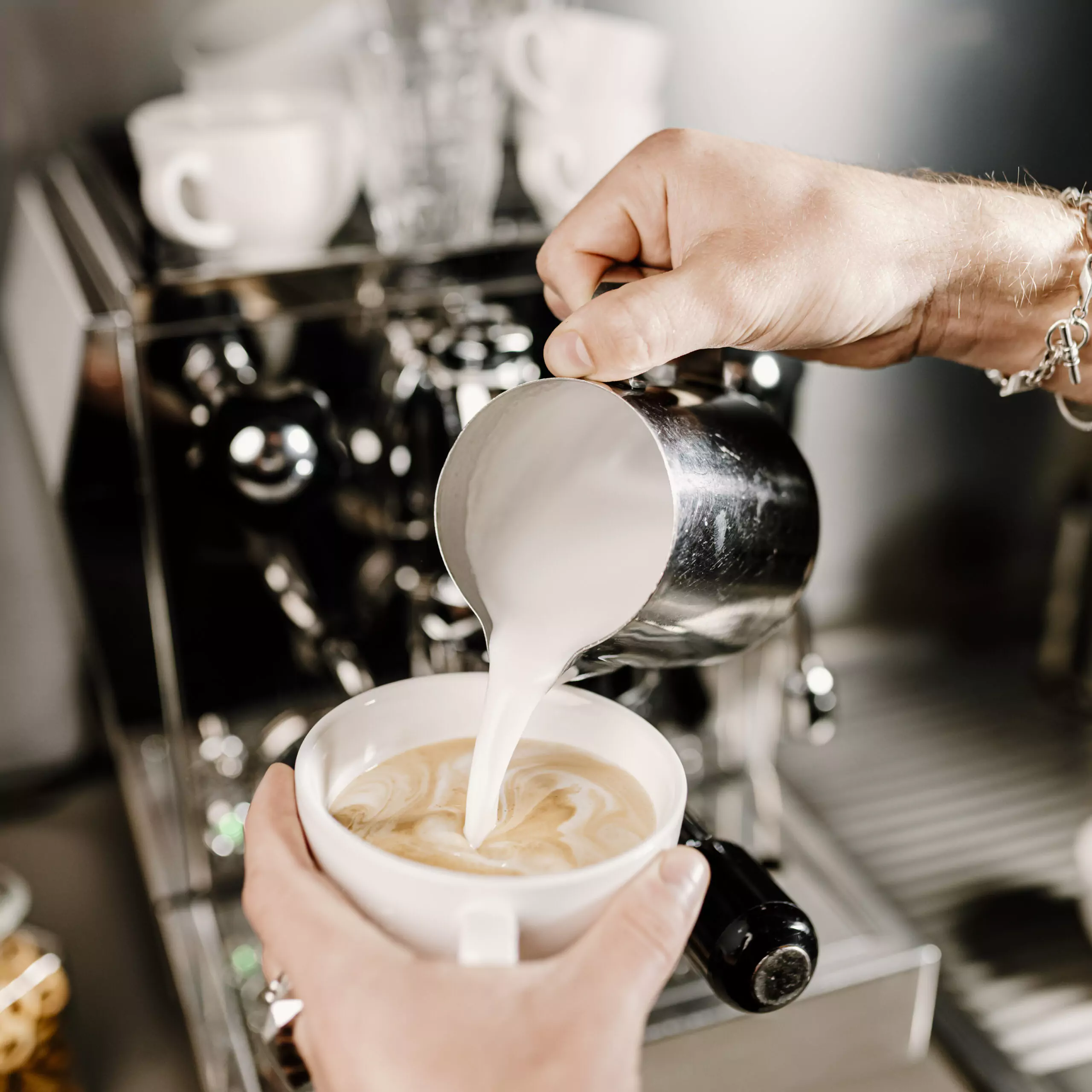 Barista pouring coffee at Verve's photo studio in Melbourne